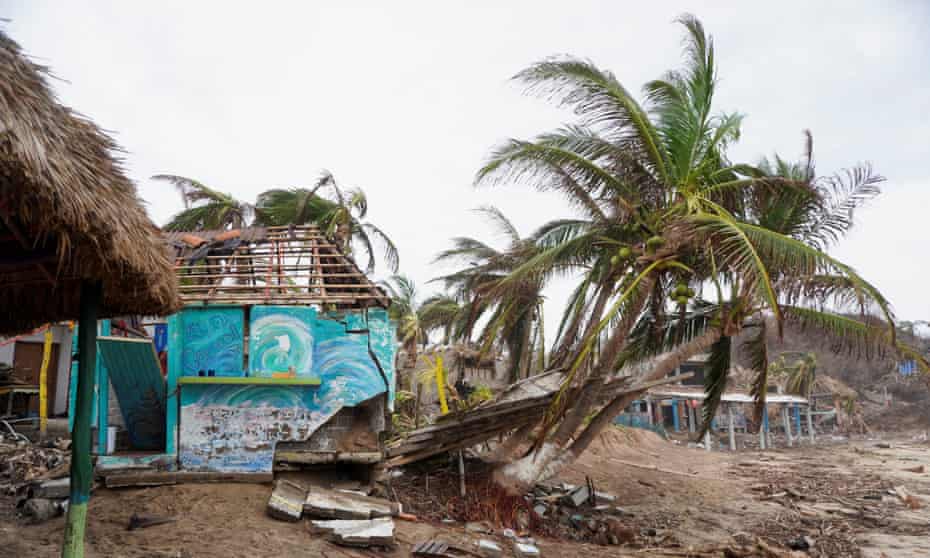 A damaged beach restaurant in Zipolite, Oaxaca state, Mexico, after Hurricane Agatha made landfall.