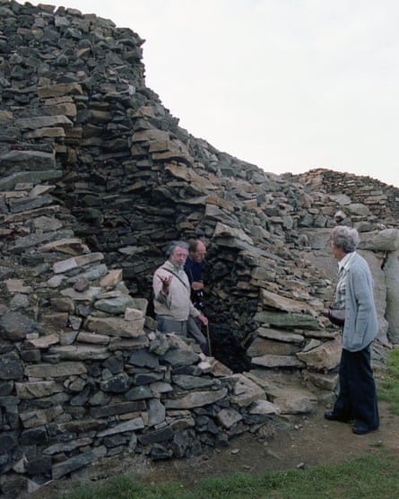 Aubrey Burl, left, at the Cairn of Barnenez, Brittany, France, 1982.