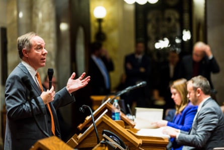 Robin Vos, the Wisconsin assembly speaker addresses members during a contentious legislative session on 4 December 2018 in Madison, Wisconsin.