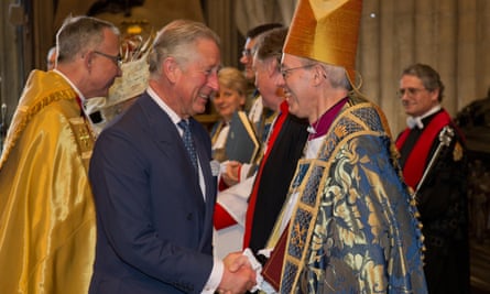 Prince Charles, Prince of Wales shakes hands with Archbishop of Canterbury Justin Welby