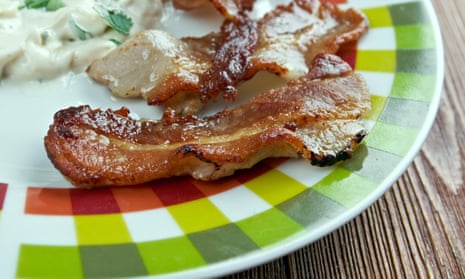 Stegt flaesk. Image shot 04/2015. Exact date unknown.Stegt flaesk - dish of fried bacon from Denmark that is generally served with potatoes and a parsley sauce