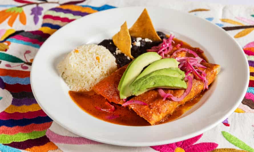 Chicken enchiladas at Mestizo Mexican restaurant in Camden, London