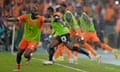 Ivory Coast 's Seko Fofana celebrates after Ivory Coast seal victory over Nigeria.