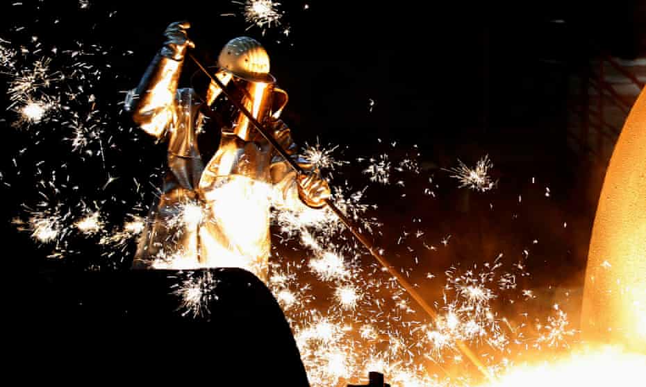 A steelworker at ThyssenKrupp’s Duisburg factory. 