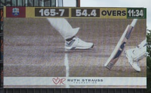 Detailed view of the big screen displaying the no ball by Woakes.