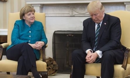 Angela Merkel in 2017 meeting then US president Donald Trump in the Oval Office of the White House.