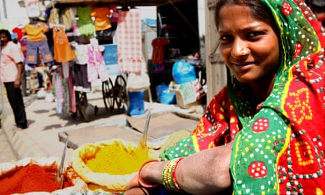A trader at a market in Anjar, Gujarat, India