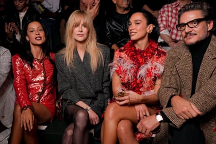 Alexa Demie, Nicole Kidman, Dua Lipa and Pedro Pascal on the front row at the show. Kidman read a passage from To The Lighthouse in the soundtrack.