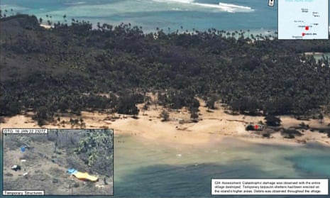 Aerial images show ranging damage on Mango Island, Tonga after the eruption of Hunga Tonga-Hunga Ha’apai volcano.
