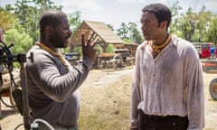 Steve McQueen, left, with Chiwetel Ejiofor on the set of 12 Years a Slave.