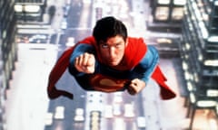 A still from the film Superman, with CHRISTOPHER REEVE as the titular man of steel.