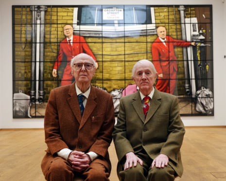 Gilbert & George for photos at the preview of Our George Crompton, Worlds and Windows