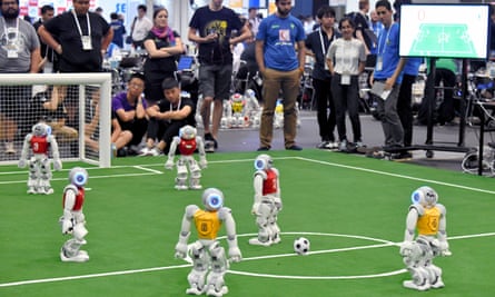 Artificial intelligence programmed robots play football during the RoboCup 2017 in Nagoya, Japan.