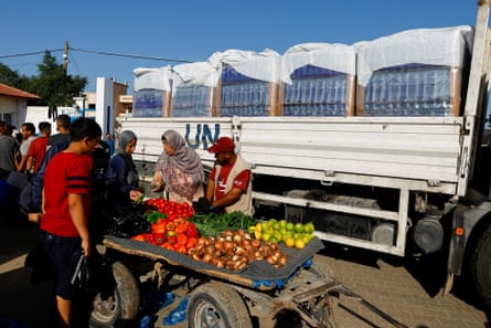 Fruit and vegetables on display at a UN-run centre in Khan Younis in the southern Gaza Strip.