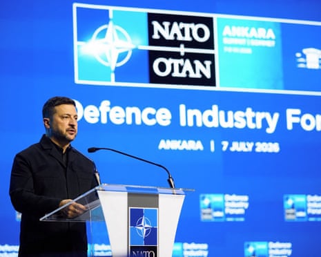 President Volodymyr Zelenskyy delivering a keynote speech at the Nato Defence Industry Forum in Ankara, Turkey.