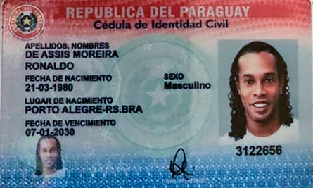 An ID card shared by Paraguayan authorities, which appears to bear Ronaldinho’s full name and photograph.