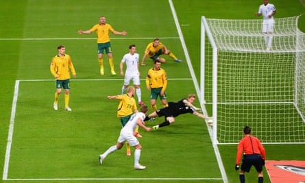 Harry Kane scores his first England goal, on his debut, after coming on for Wayne Rooney, whose scoring record he would later eclipse.