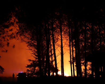 A night view of a large forest fire