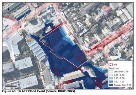 Flood modelling from Corio’s application for proposed development at Forest Lodge showing a one-in-100-year flood