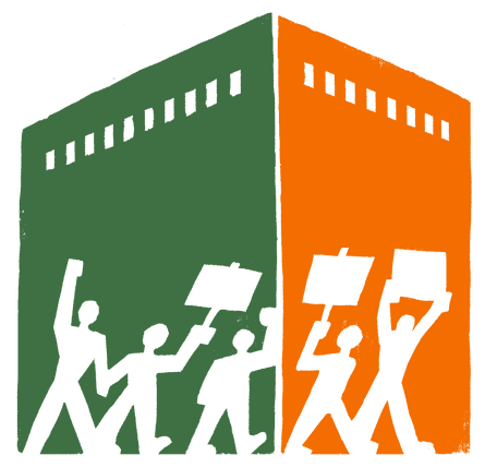 Protesters holding signs outside a data center