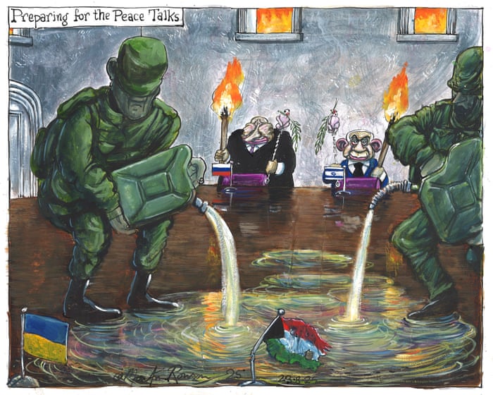 Martin Rowson on Russian and Israeli preparations for peace talks – cartoon
