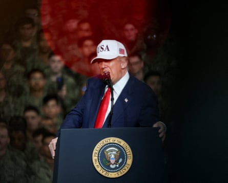US president Donald Trump visits the aircraft carrier USS George Washington in Yokosuka