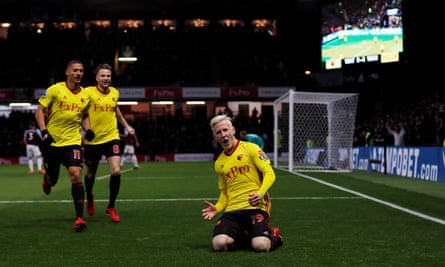 Will Hughes scores the opening goal against West Ham on his first home league start for Watford.