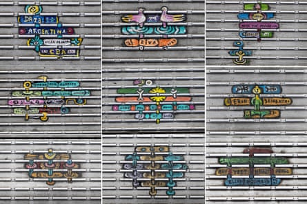 A selection of paintings created by Ben Wilson on discarded pieces of chewing gum on the Millennium Bridge.