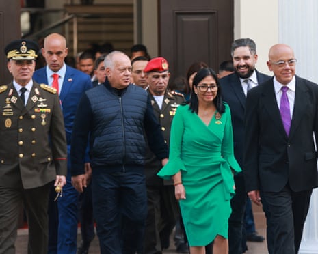 Delcy Rodríguez (in green) is sworn in as Venezuela’s interim president on Monday after Maduro’s capture by US forces