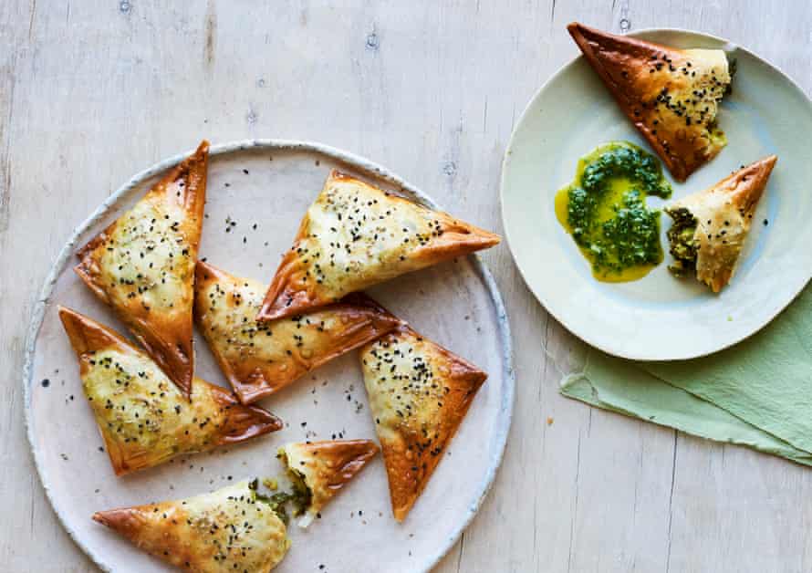 Will Bowlby’s spring green, pea and potato samosas with coriander chutney.