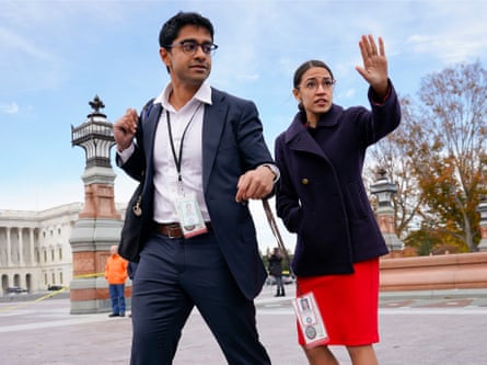 Saikat Chakrabarti (left), former chief of staff to Alexandria Ocasio-Cortez, is running to fill Nancy Pelosi’s seat.