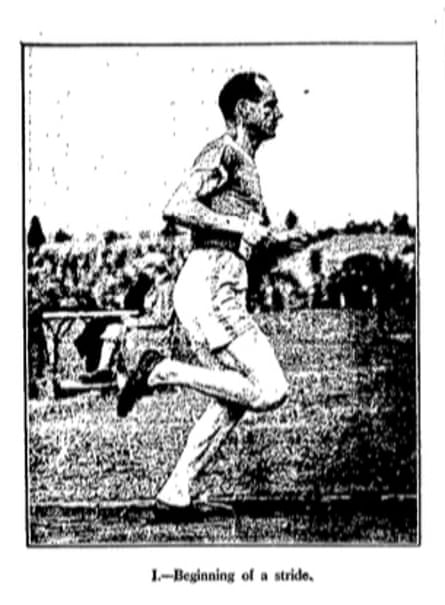 (I) Nurmi beginning the stride (Manchester Guardian, 7 May 1930).