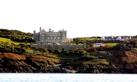 The isle of Brecqhou with the castle owned by the Barclay brothers.