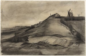 This image released by Van Vlissingen Art Foundation and the Van Gogh Museum shows a drawing by Vincent van Gogh titled The Hill of Montmartre with Stone Quarry, dating to March 1886.