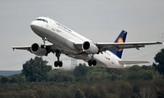 An Airbus A320 of the Lufthansa airline takes off at the airport in Dusseldorf, western Germany.