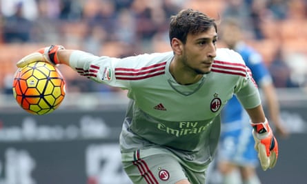Gianluigi Donnarumma making his debut for Milan at just 16 years and eight months.