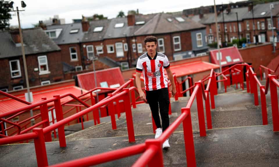 Ethan Ampadu, who has signed for Sheffield United on a season’s loan from Chelsea, strides purposefully up the steps at Bramall Lane.