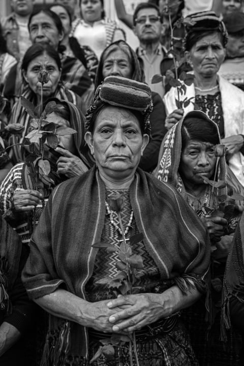 Doña Paulina Ixpatá Alvarado stands with other Achi women outside a Guatemala City court