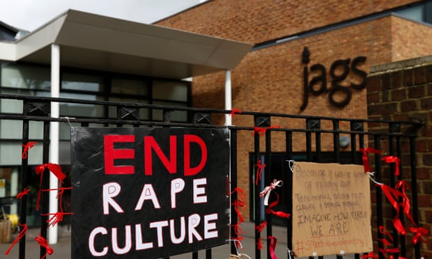 A placard attached to the fence outside James Allen’s Girls’ School. Eltham College accused former pupils of ‘hampering’ the school’s ability to investigate sexual abuse allegations. uk,london,Eltham College in Bromley, Rape and sexual assault, Private schools, Schools,harbouchanews