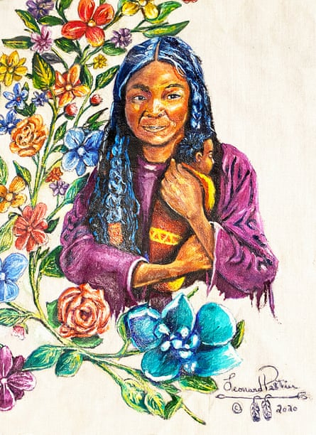 Leonard Peltier’s Lakota for One of Our Future Mothers, acrylic on handkerchief, 2020.