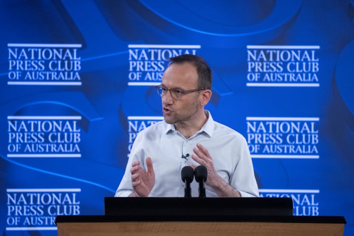 The Greens leader Adam Band addresses the National Press Club