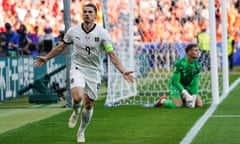 Marcel Sabitzer of Austria celebrates scoring during the Euro 2024 Group D match against the Netherlands.