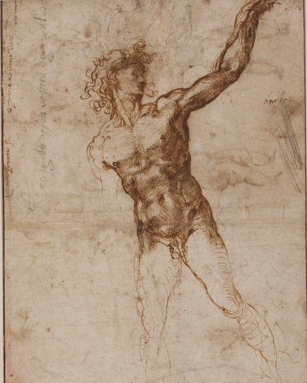 Detail of Michelangelo’s study of a male nude.