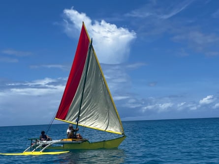 Marshallese elder and master navigator Alson Kelen sails the waters of Bikini Atoll