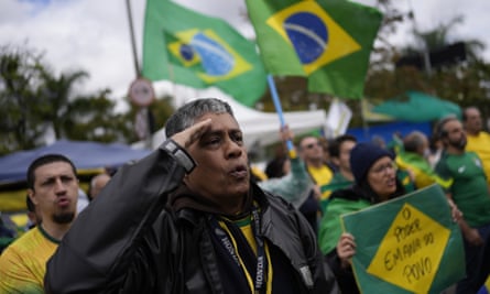 Bolsonaro supporters outside a military base during a protest against the re-election defeat.