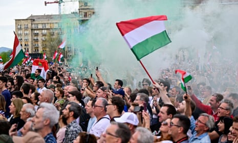 Protesters gathering in Budapest, Hungary