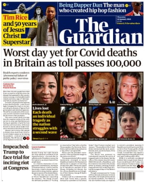 Guardian front page, Thursday 14 January 2021