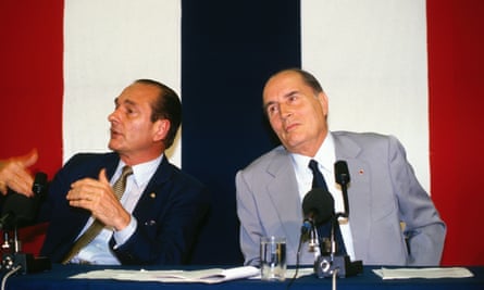 Jacques Chirac and François Mitterrand attending a European summit in The Hague.