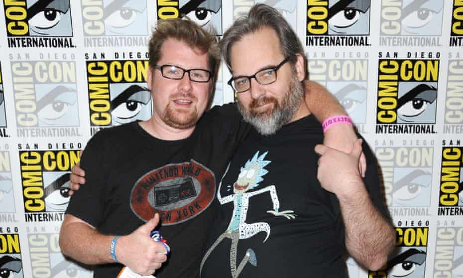 Justin Roiland, left, and Dan Harmon at Comic Con.
