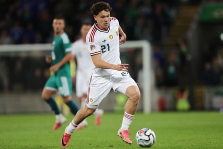 Alex Toth playing for Hungary